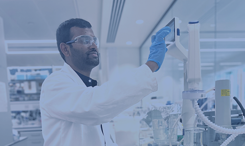 Banner image showing a scientist working.